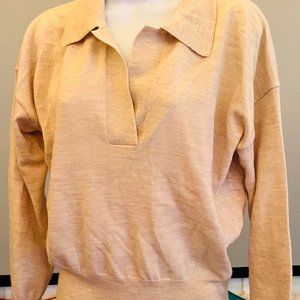 Madewell 100% Merino Wool Collared Light Tan Polo Sweater NWT Womens Medium